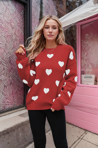 Valentine's Day Love Plus-Size Loose Cross Pullover Knit Sweater