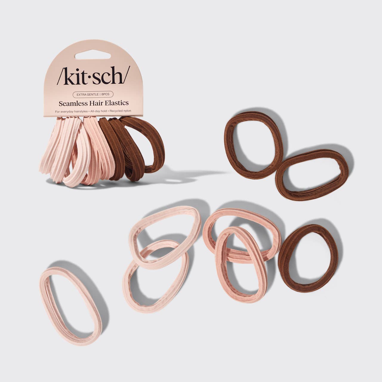 KITSCH Recycled Seamless Hair Elastics 8pc Set- Rosewood
