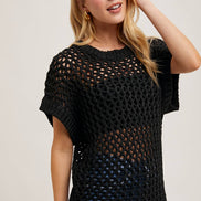 SHEER FISHNET KNIT PULLOVER TOP
