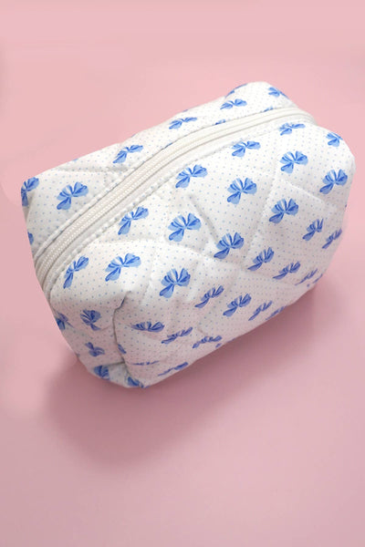 JOSSLYN QUILTED COTTON BOW COSMETIC POUCH BAG |