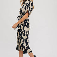 BLUIVY ABSTRACT PRINTED MIDI SHIRT DRESS