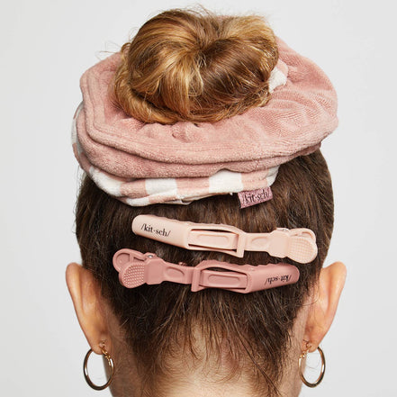 KITSCH Microfiber Quick-Dry Towel Scrunchie 2PC- Terracotta Checker