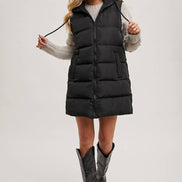 BLUIVY HOODED ZIPPER DOWN LONGLINE PUFFER VEST