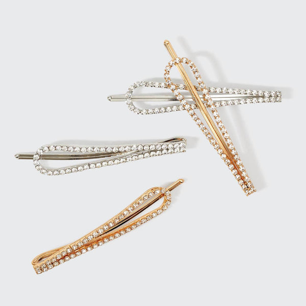 KITSCH Metal Rhinestone Drop Bobby Pins 4pc Set - Gold/Silver