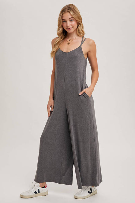BLUIVY CRISS-CROSS BACK WIDE LEG JUMPSUIT