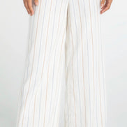 LIVERPOOL PULL ON WIDE LEG WOVEN PANT-CREAM WITH BLUE STRIPE