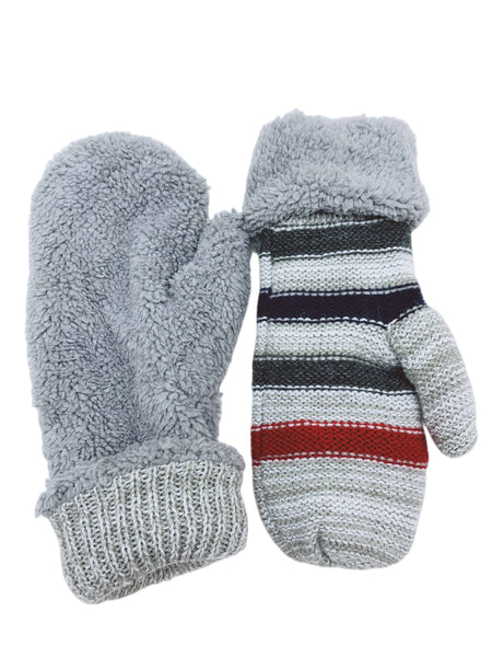 JC SUNNY Reversible Color Stripes & Sherpa Fleece Mittens