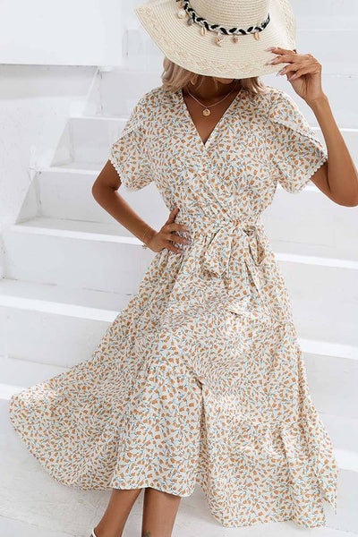 Wrap V Neck Tulip Sleeves Maxi Floral Dress ZZKF1015