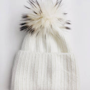 Sequin Knit Beanie with Detachable Faux Fur Pom-Pom