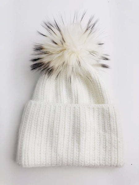 Sequin Knit Beanie with Detachable Faux Fur Pom-Pom