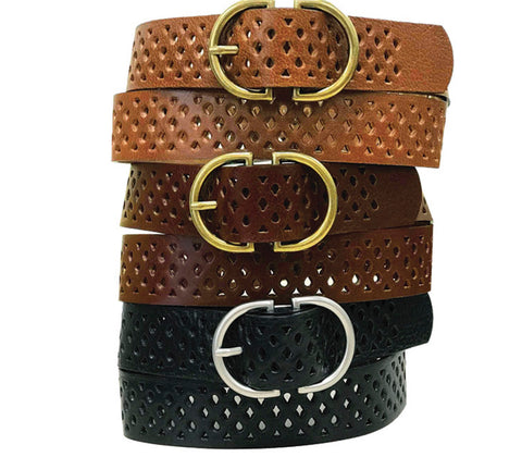 MEDIKE PERFORATED LEATHER BELT WITH BRASS BELT
