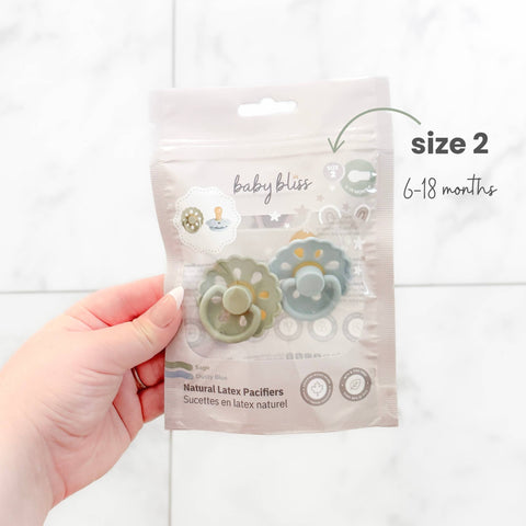 Baby bliss Natural Latex Pacifiers - Size 2 (6-18M) Sage & Dusty Blue