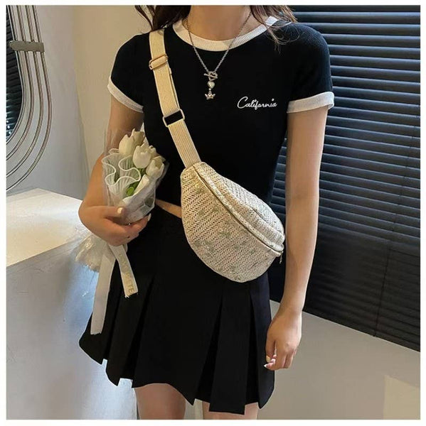 JOSSLYN RAFFIA STRAW WAIST FANNY PACK CROSSBODY BELT BAG