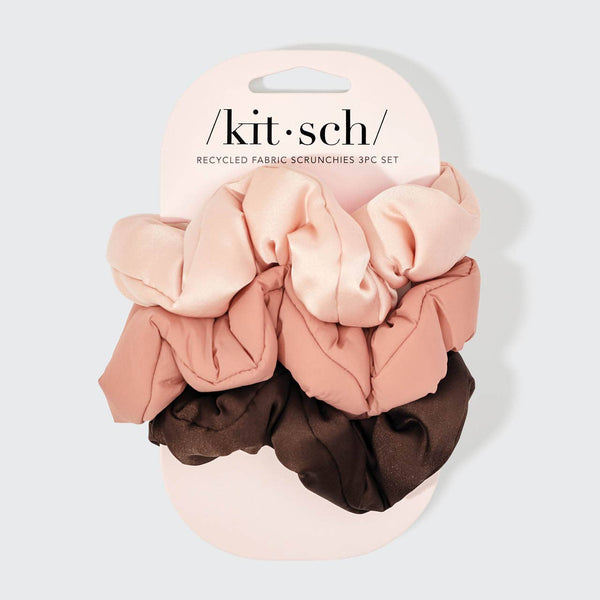 KITSCH Recycled Fabric Cloud Scrunchies 3pc Set - Rosewood