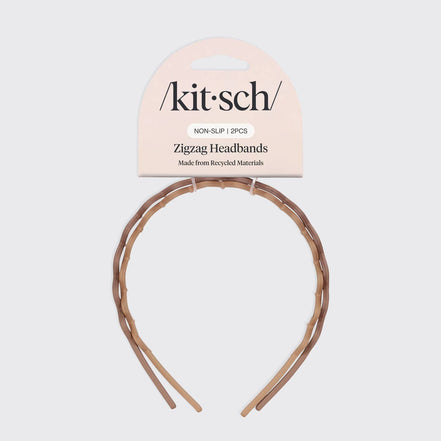 KITSCH Recycled Plastic Zig Zag Headband 2pc - Neutral