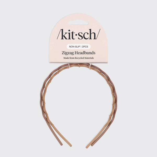 KITSCH Recycled Plastic Zig Zag Headband 2pc - Neutral