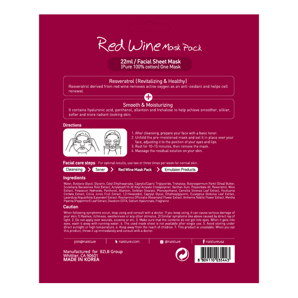 Naisture Red Wine Premium Sheet Mask (5pc Box)