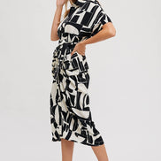 BLUIVY ABSTRACT PRINTED MIDI SHIRT DRESS