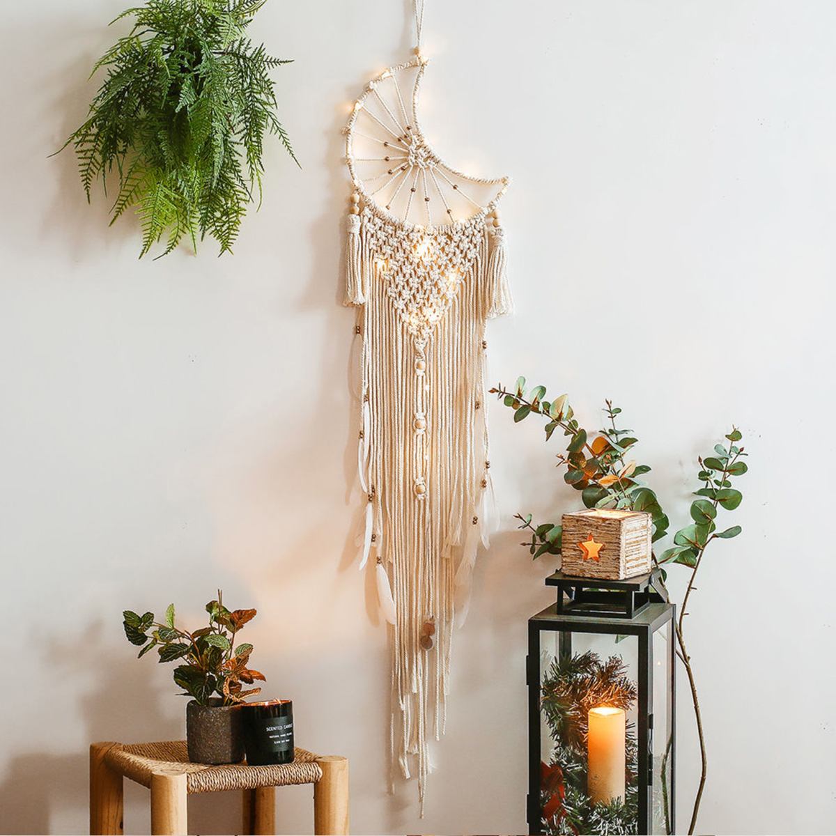 Crystolver Moon Macrame Wall Hanging  Dreamcatcher
