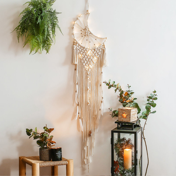 Crystolver Moon Macrame Wall Hanging  Dreamcatcher
