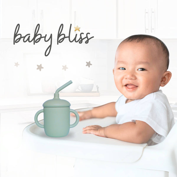 Baby bliss Sippy Cup with Straw, Spill-Proof & Anti-Stain - Sage