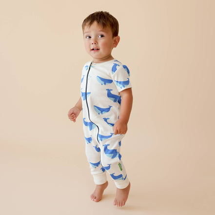 BABY Organic Signature Print '2-Way' Zip Romper - Short Sleeve