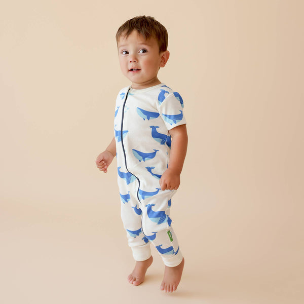 BABY Organic Signature Print '2-Way' Zip Romper - Short Sleeve