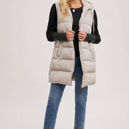 BLUIVY HOODED ZIPPER DOWN LONGLINE PUFFER VEST