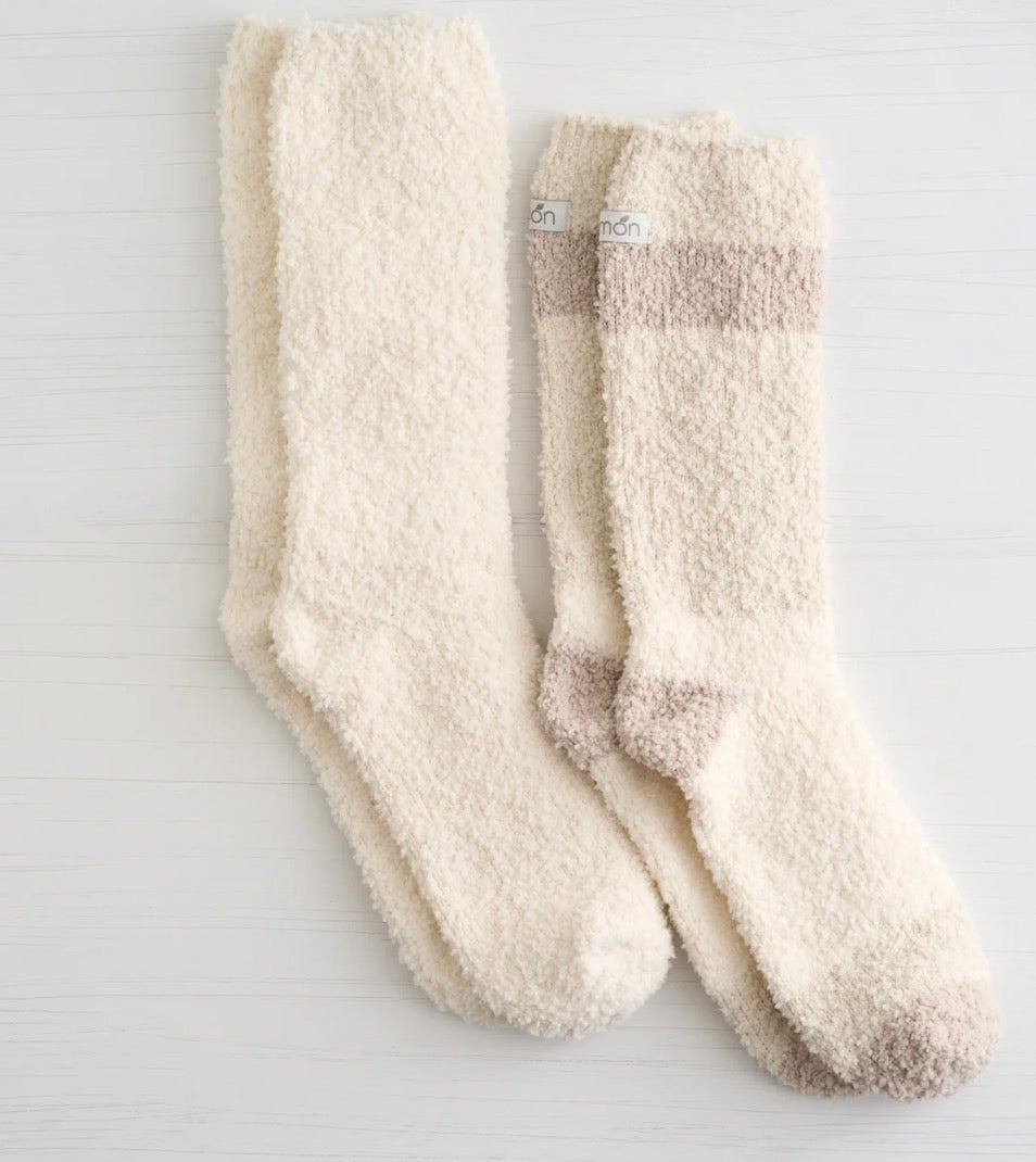 LEMON 2PK WOMENS COLOURBLOCK ALOE INFUSED NON TERRY CREW