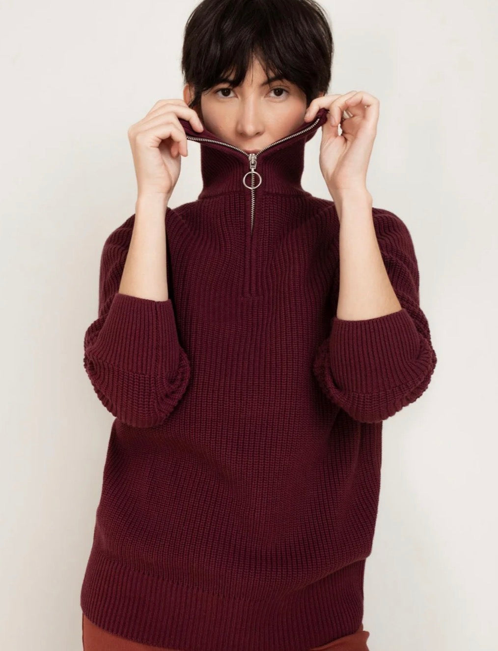 PAPER LABEL DEVON FUNNEL HALF ZIP SWEATER