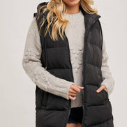 BLUIVY HOODED ZIPPER DOWN LONGLINE PUFFER VEST