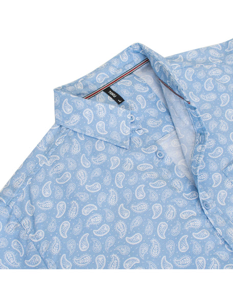 URBAN FITZ TOKU Sky Blue Paisley Print Short-Sleeve Shirt