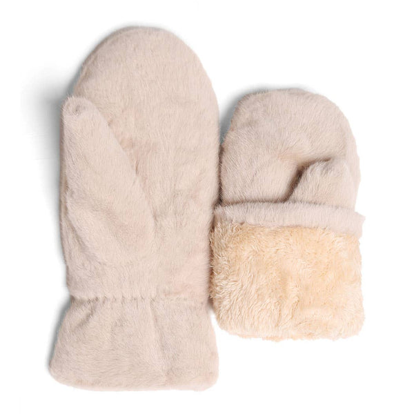 FASHION CITY Solid Faux Fur Cuffed Mittens