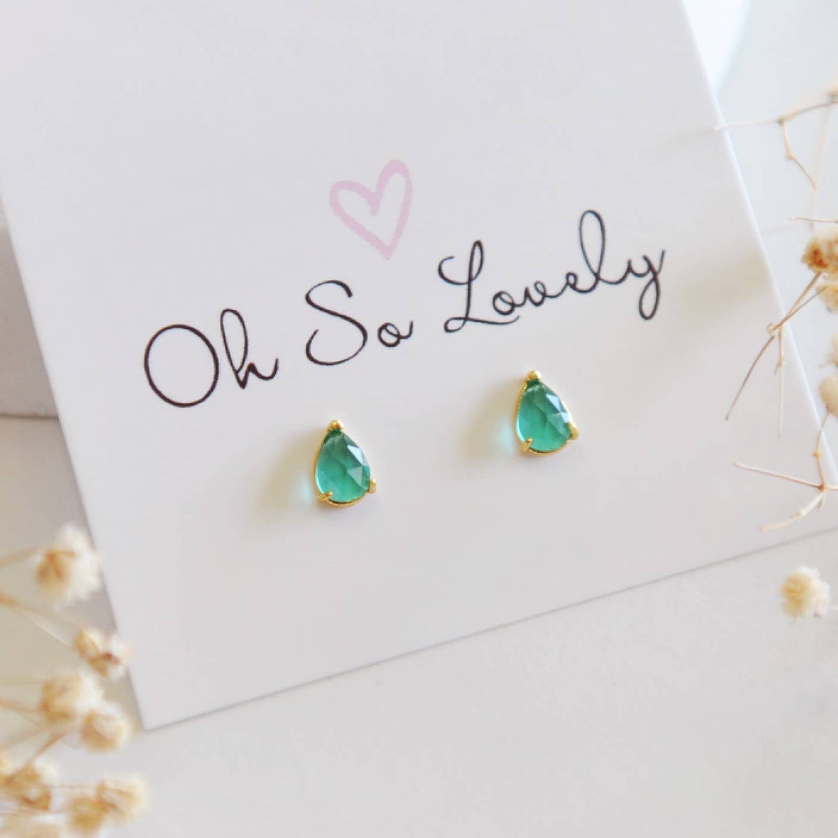 Oh So Lovely Emerald Tear Drop Stud Earrings