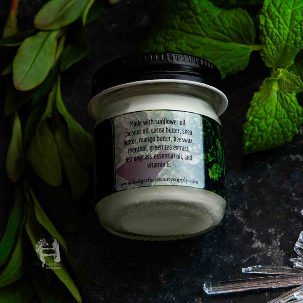 Badgerface Green Tea Face Cream. Refreshing Cleansing Balm.