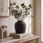 Terracotta Vase, Ribbed Charcoal Finish - Mirella