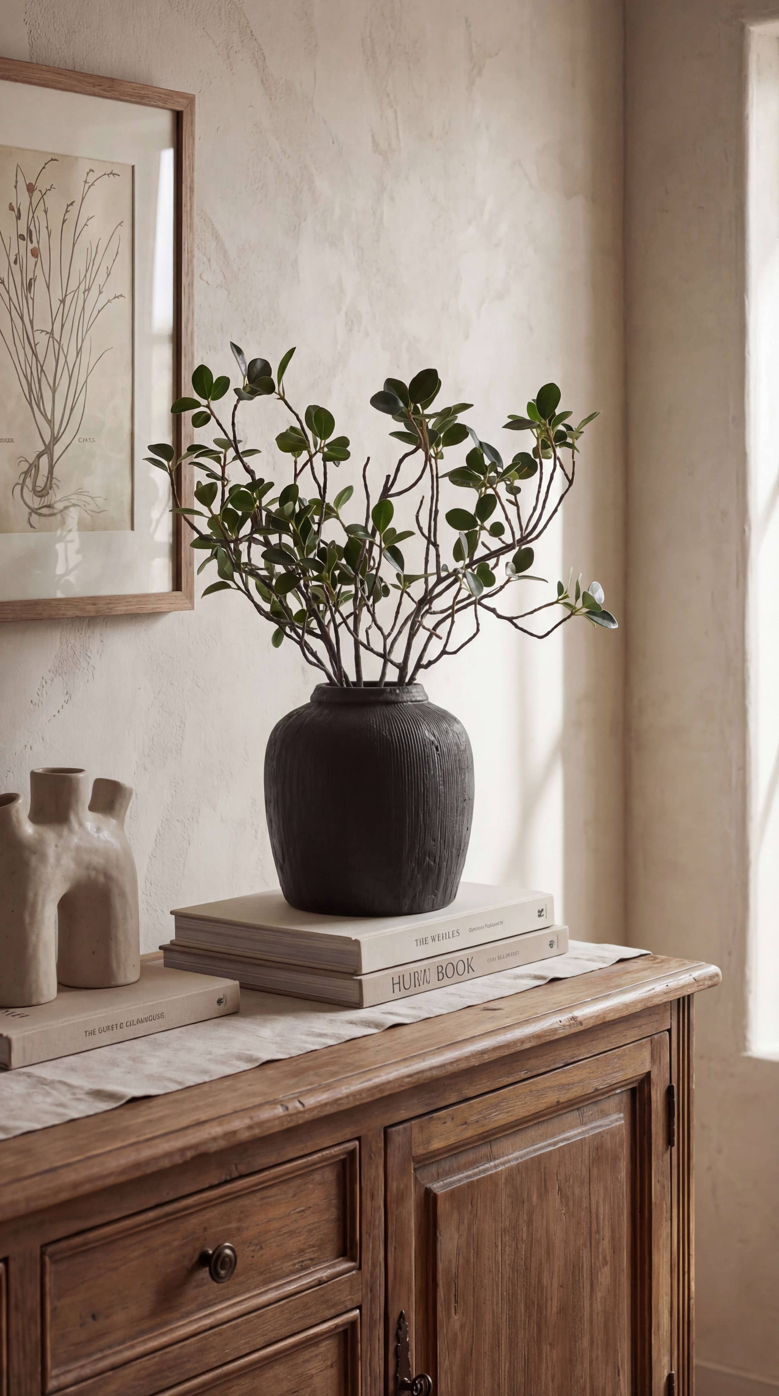 Terracotta Vase, Ribbed Charcoal Finish - Mirella