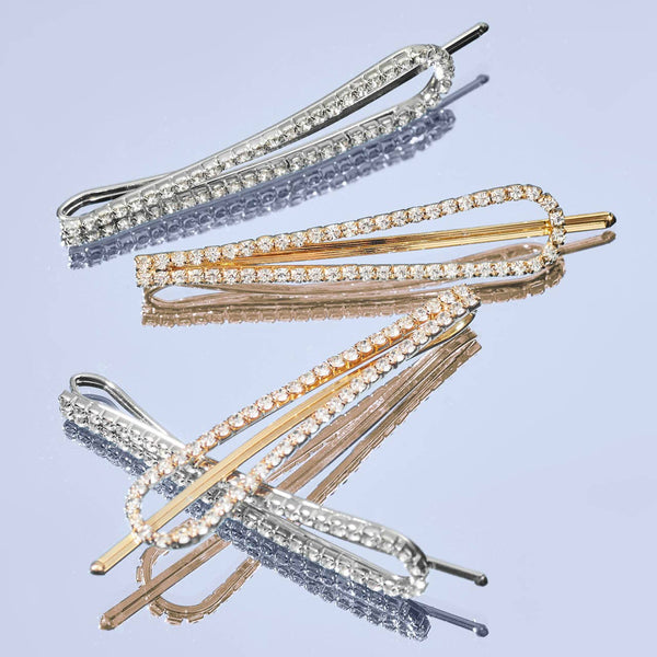 KITSCH Metal Rhinestone Drop Bobby Pins 4pc Set - Gold/Silver