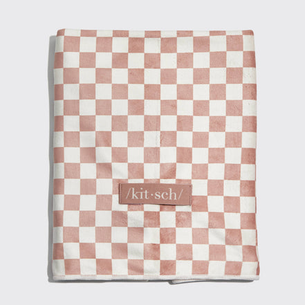 KITSCH Extra Large Quick-Dry Hair Towel Wrap- Terracotta Checker