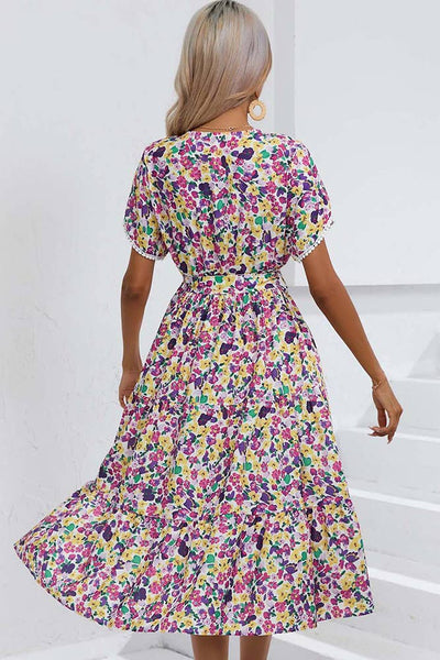 Wrap V Neck Tulip Sleeves Maxi Floral Dress ZZKF1015