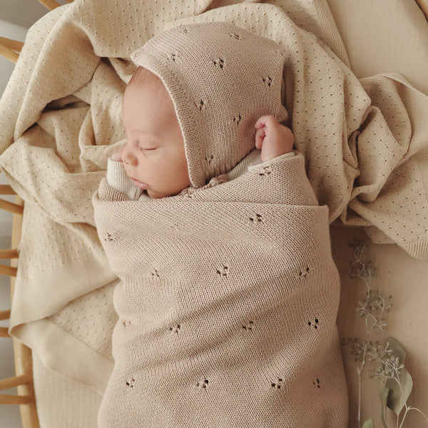 Bleu La La 100% Organic Cotton Pointelle Swaddle Receiving Baby Blanket