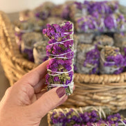 White Sage Smudge Sticks with Purple Flowers in Bulk