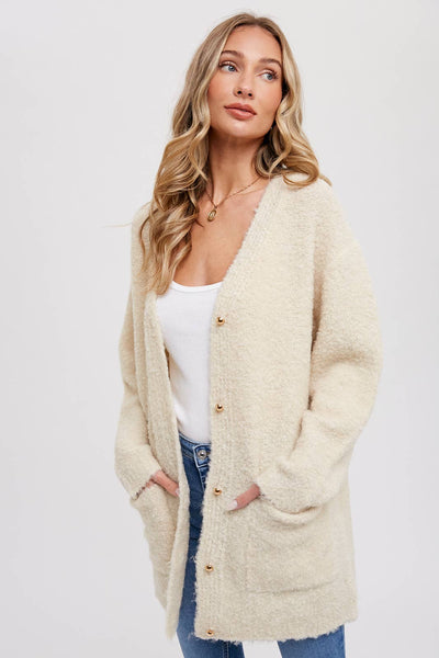 BLUIVY BUTTONED BOUCLE CARDIGAN