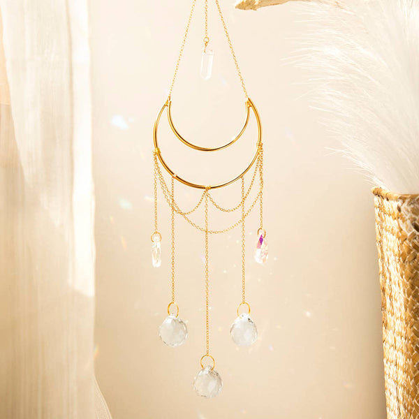 Crystolver Clear Quartz Moon Suncatcher Crystal Prism Hanging