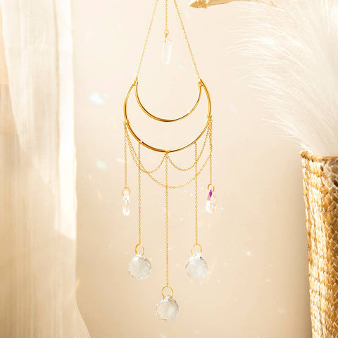 Crystolver Clear Quartz Moon Suncatcher Crystal Prism Hanging