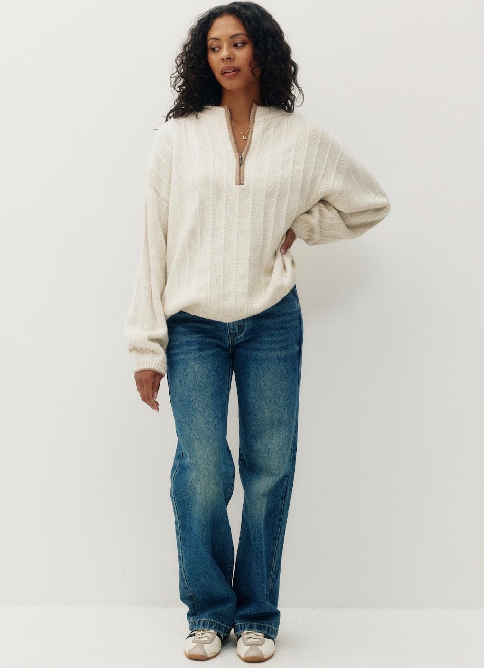 KUWALLA W OUTLINE HALF-ZIP SWEATER