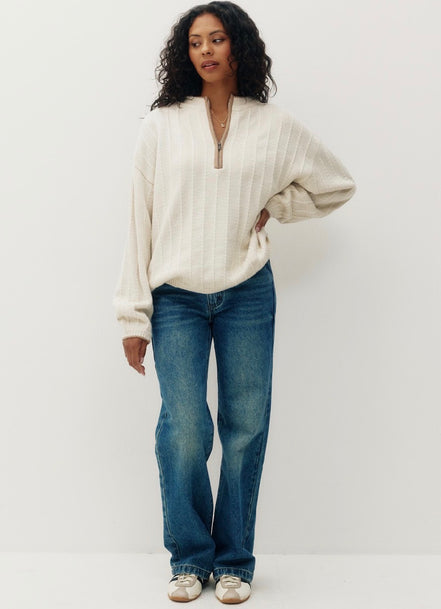 KUWALLA W OUTLINE HALF-ZIP SWEATER