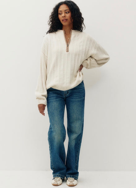KUWALLA W OUTLINE HALF-ZIP SWEATER