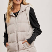 BLUIVY HOODED ZIPPER DOWN LONGLINE PUFFER VEST