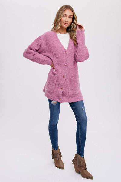 BLUIVY BUTTONED BOUCLE CARDIGAN